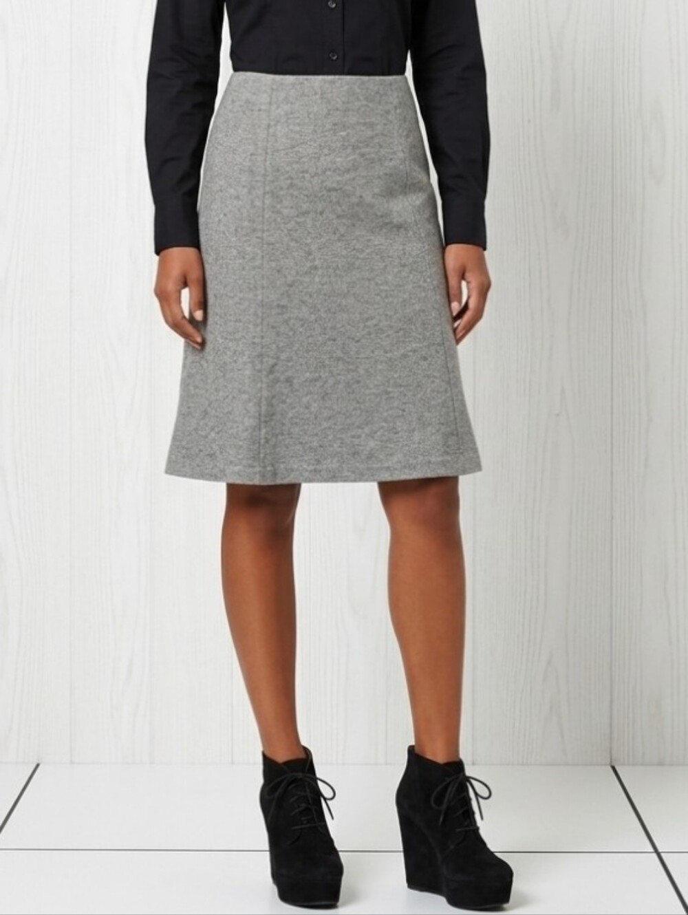 Wool Uniqlo Skirt Medium Gray Knee Length Flowy Twirl Office Siren